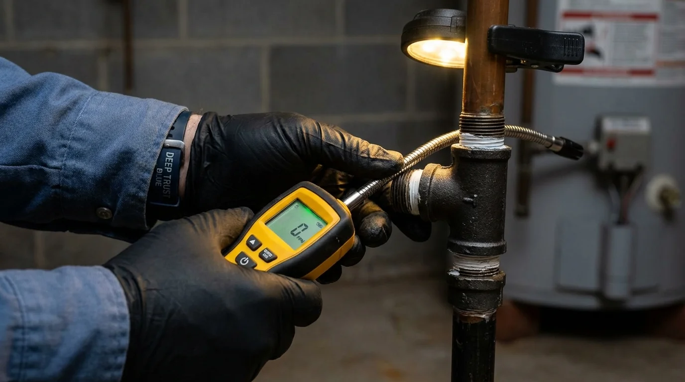 Gas leak detection with electronic sniffer by Johns Plumbing LLC in Edmore