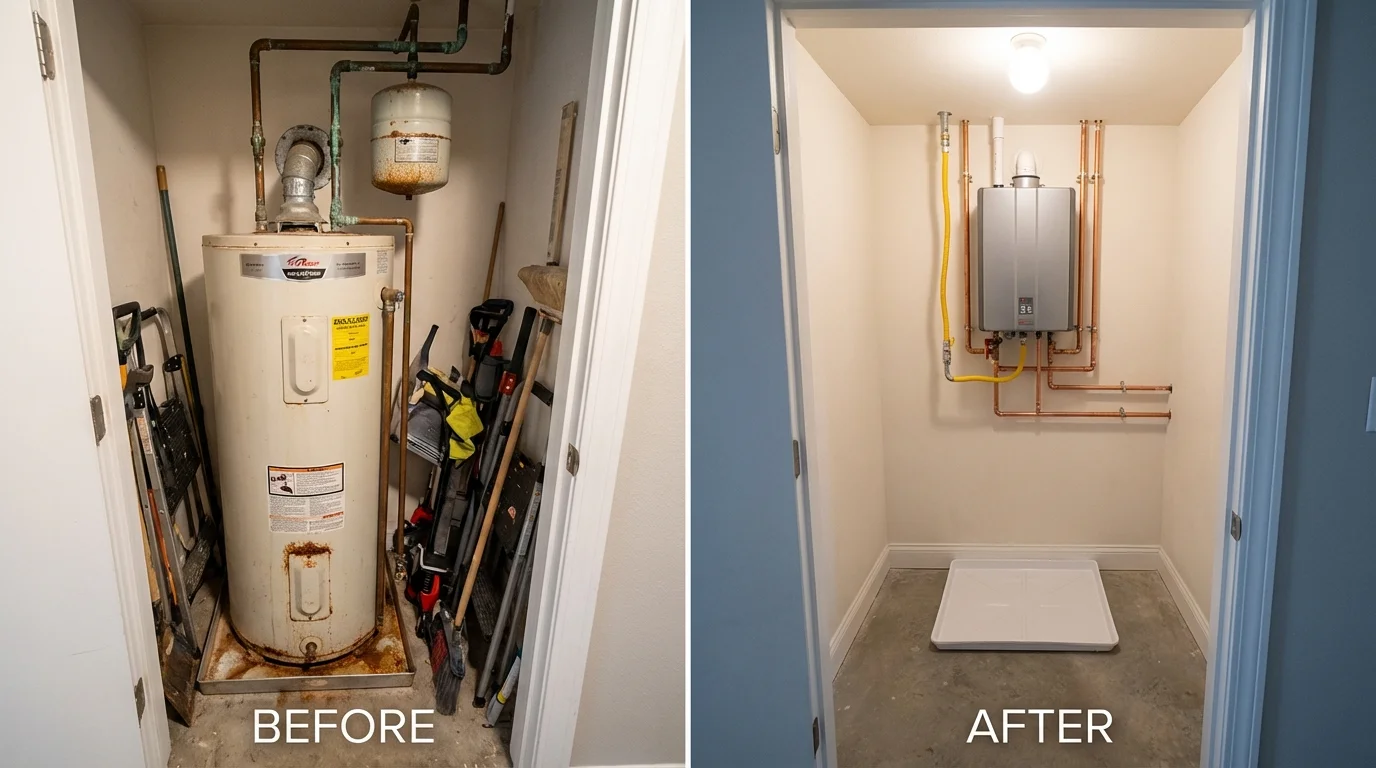 Tank water heater versus wall-mounted tankless unit comparison for Edmore, MI homeowners